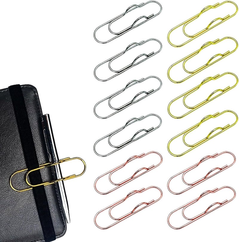 Ceemiaa 12-Pack Metal Pen Clips – Gold, Silver & Rose Gold Paperclip Pen Holders for Notebooks, Journals & Office Use - Image 1